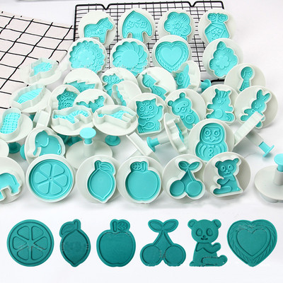 4Pcs Cartoon Animal Flower Cookie Cutter Set Plunger Cookie Mould DIY Fondant Cake Animal Flower Stamp Форма Инструменти за печене на сладкиши