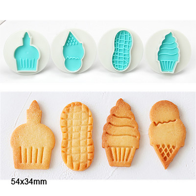 4 τμχ Κινούμενα σχέδια Animal Flower Cookie Cutter Set Plunger Mold bookie DIY Fondant Cake Animal Flower Stamp Mold ζαχαροπλαστικής Εργαλεία ψησίματος