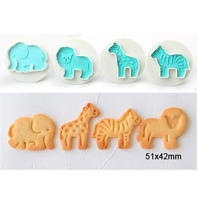 4 τμχ Κινούμενα σχέδια Animal Flower Cookie Cutter Set Plunger Mold bookie DIY Fondant Cake Animal Flower Stamp Mold ζαχαροπλαστικής Εργαλεία ψησίματος
