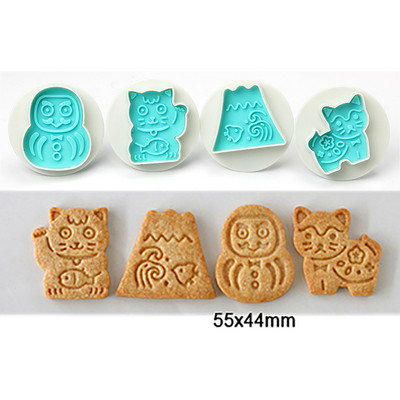 4 τμχ Κινούμενα σχέδια Animal Flower Cookie Cutter Set Plunger Mold bookie DIY Fondant Cake Animal Flower Stamp Mold ζαχαροπλαστικής Εργαλεία ψησίματος