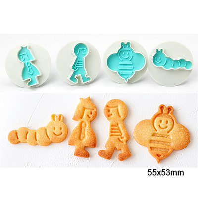 4 τμχ Κινούμενα σχέδια Animal Flower Cookie Cutter Set Plunger Mold bookie DIY Fondant Cake Animal Flower Stamp Mold ζαχαροπλαστικής Εργαλεία ψησίματος
