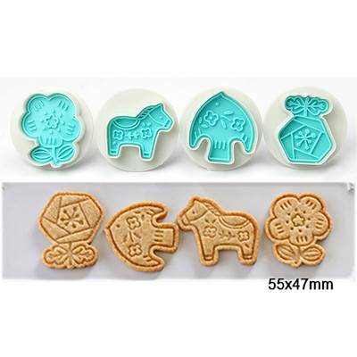 4 τμχ Κινούμενα σχέδια Animal Flower Cookie Cutter Set Plunger Mold bookie DIY Fondant Cake Animal Flower Stamp Mold ζαχαροπλαστικής Εργαλεία ψησίματος