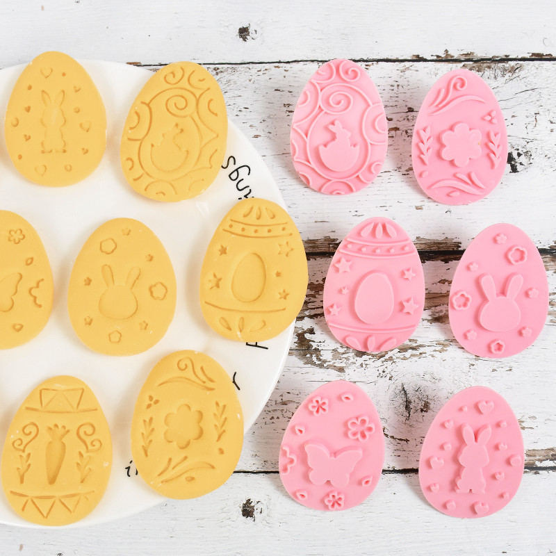 9 buc. Mucegai de plastic pentru biscuiți iepure de Paște, ou de iepuraș, tăietor de biscuiți, ștampilă, embosser, pentru petrecere de Paște, unelte de decorare a prăjiturii.