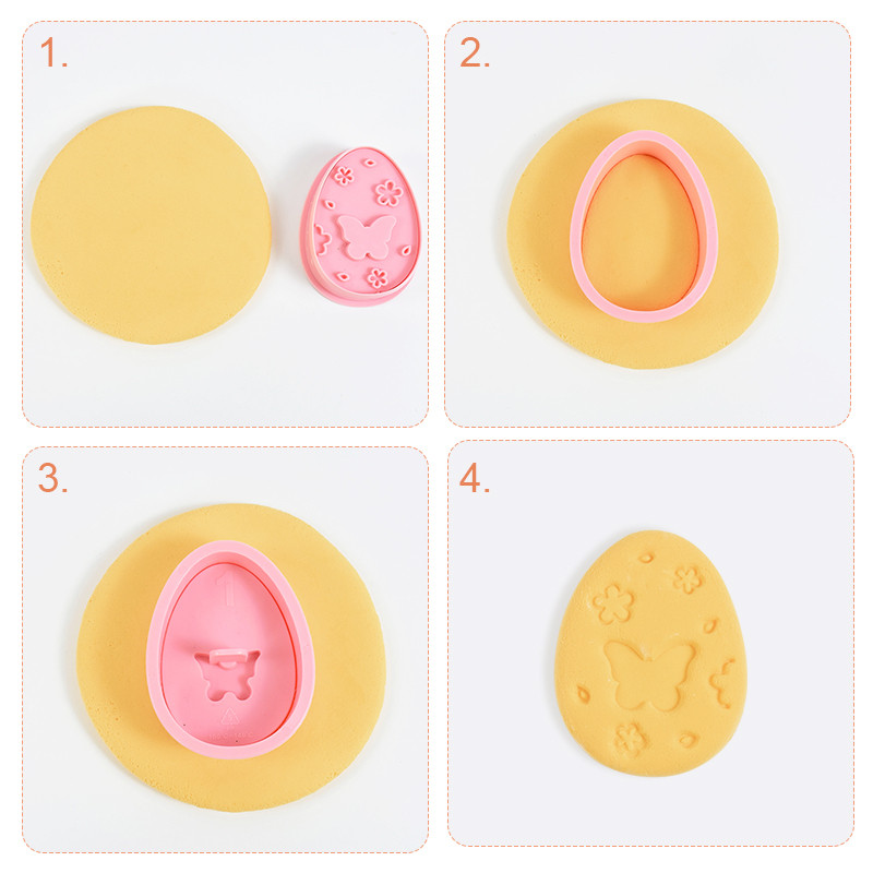 9 buc. Mucegai de plastic pentru biscuiți iepure de Paște, ou de iepuraș, tăietor de biscuiți, ștampilă, embosser, pentru petrecere de Paște, unelte de decorare a prăjiturii.