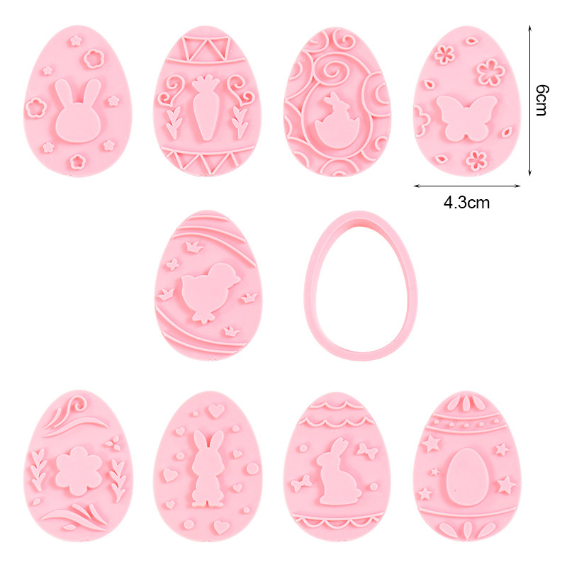9 buc. Mucegai de plastic pentru biscuiți iepure de Paște, ou de iepuraș, tăietor de biscuiți, ștampilă, embosser, pentru petrecere de Paște, unelte de decorare a prăjiturii.