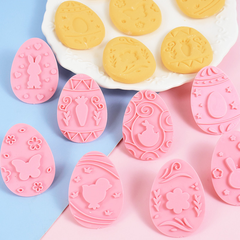 9 buc. Mucegai de plastic pentru biscuiți iepure de Paște, ou de iepuraș, tăietor de biscuiți, ștampilă, embosser, pentru petrecere de Paște, unelte de decorare a prăjiturii.