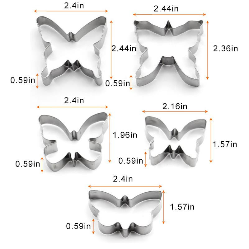 5 τεμάχια/Σετ Κόφτης για μπισκότα σε σχήμα πεταλούδας DIY Πήλινη φόρμα από ανοξείδωτο ατσάλι Χαριτωμένη φόρμα μπισκότων DIY Εργαλεία ψησίματος Αξεσουάρ