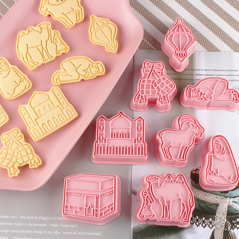 8 τεμάχια/σετ Ραμαζάνι Εϊντ Μουμπάρακ Κόφτης φόρμας για μπισκότα 3D πλαστικά μπισκότα Φοντάν Πρεσάρισμα Φόρμα ψησίματος Ραμαζάνι Καρίμ Διακόσμηση για πάρτι