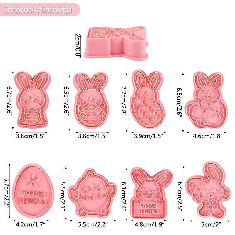 8 τμχ/Σετ Πασχαλινοί κόφτες για μπισκότα τρισδιάστατα φορμάκια για λαγουδάκι με αυγά κουνελιού Εργαλεία ψησίματος Εργαλεία ψησίματος για το Πάσχα DIY Διακόσμηση ψησίματος Εργαλεία μαγειρικής