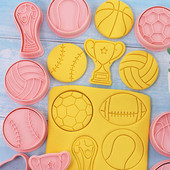 8 τμχ Σετ κόφτη μπισκότων με αθλητικό θέμα Τρόπαιο Φοντάν ποδοσφαίρου μπάσκετ ανάγλυφη φόρμα ψησίματος φόρμα ζαχαροπλαστικής Εργαλεία διακόσμησης για κέικ