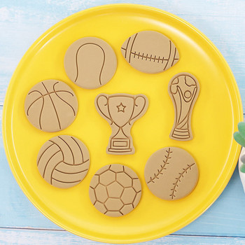 8 τμχ Σετ κόφτη μπισκότων με αθλητικό θέμα Τρόπαιο Φοντάν ποδοσφαίρου μπάσκετ ανάγλυφη φόρμα ψησίματος φόρμα ζαχαροπλαστικής Εργαλεία διακόσμησης για κέικ