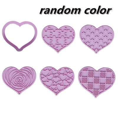 6Pcs Формички за бисквитки за Свети Валентин Във формата на сърце Фондан Печат за бисквитки Инструменти за декорация на торти за момчета Подаръци Кухненски аксесоари