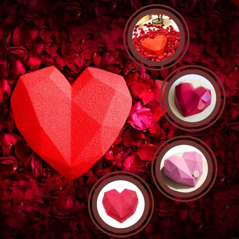 Φόρμα 3D Diamond Love Heart Food Grade σε σχήμα σιλικόνης με φόρμα διακόσμησης για κέικ για γλυκά για ψησίματος σοκολάτας φοντάν γενεθλίων