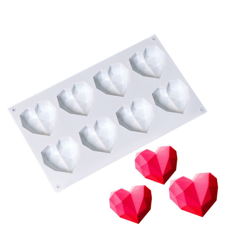 Φόρμα 3D Diamond Love Heart Food Grade σε σχήμα σιλικόνης με φόρμα διακόσμησης για κέικ για γλυκά για ψησίματος σοκολάτας φοντάν γενεθλίων
