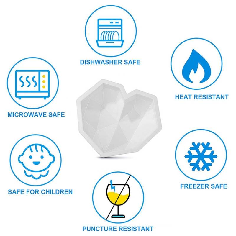 Φόρμα 3D Diamond Love Heart Food Grade σε σχήμα σιλικόνης με φόρμα διακόσμησης για κέικ για γλυκά για ψησίματος σοκολάτας φοντάν γενεθλίων