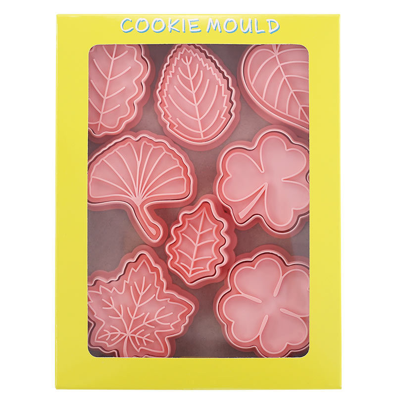 8db/készlet Növényi levelek Sütemény Vágó Keksz Forma 3D Nyomó Bélyeg Levél Fondant Tortaforma Barkácsolás Sütő tészta Szerszám Konyhai sütőedények