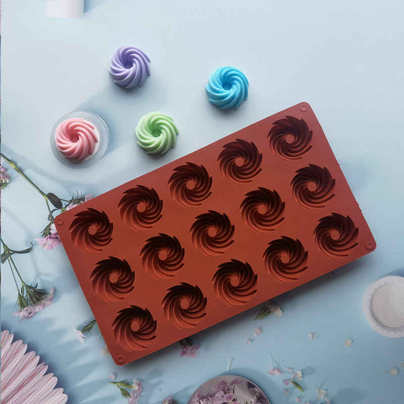 Minispiraalikujulised 15 õõnsusega silikoonist koogivormid küpsetamiseks magustoiduvaht Uued kaunistusvormid 3D DIY kook, šokolaadist küpsetusnõud