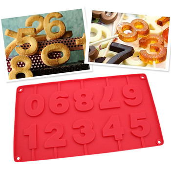0-9 цифри Shape Lolli Silicone Mold 3D Ръчно изработени пръчици за смучене Шоколадова торта Форма за желирани бонбони с пръчици Парти декорация