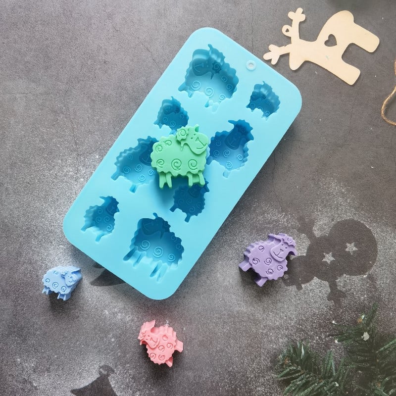 Εργαλεία ψησίματος για ζαχαροπλαστεία με 8 τρύπες για ζώα, πρόβατα, φόρμα σοκολάτας, φόρμα σιλικόνης, καραμέλα, ζελέ πουτίγκα