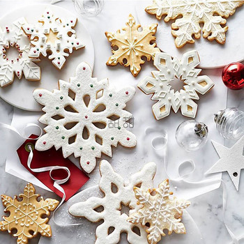 Τρισδιάστατα καλούπια για χριστουγεννιάτικα μπισκότα Μεγάλου μεγέθους Φοντάν νιφάδα χιονιού Καρδιά μελόψωμο Κόφτης μπισκότων από ανοξείδωτο ατσάλι Φόρμα DIY για μπισκότα