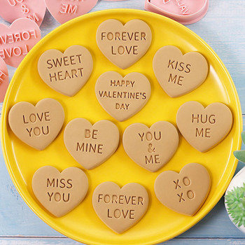 10 τμχ/Σετ φόρμα για μπισκότα για την Ημέρα του Αγίου Βαλεντίνου Σφραγίδα DIY LOVE Heart Shape Fondant για Εργαλεία διακόσμησης γαμήλιας τούρτας Καλούπια ψησίματος