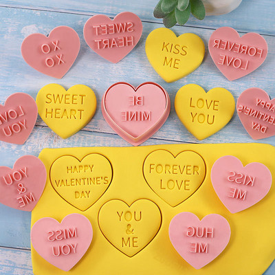 10 τμχ/Σετ φόρμα για μπισκότα για την Ημέρα του Αγίου Βαλεντίνου Σφραγίδα DIY LOVE Heart Shape Fondant για Εργαλεία διακόσμησης γαμήλιας τούρτας Καλούπια ψησίματος