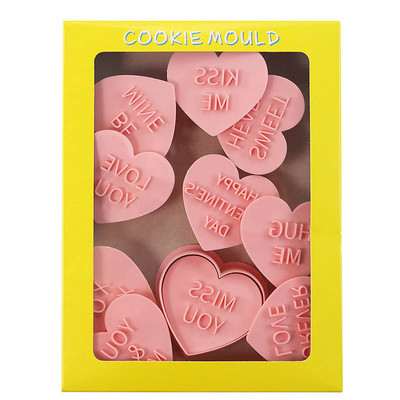 10 τμχ/Σετ φόρμα για μπισκότα για την Ημέρα του Αγίου Βαλεντίνου Σφραγίδα DIY LOVE Heart Shape Fondant για Εργαλεία διακόσμησης γαμήλιας τούρτας Καλούπια ψησίματος