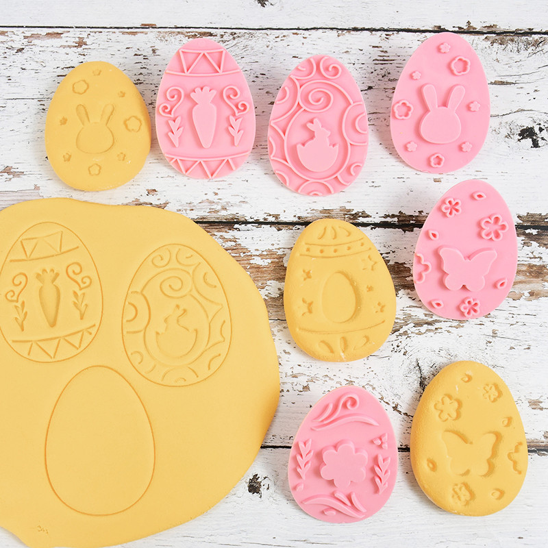 9 tk/komplekt Lihavõttejänese küpsisevorm Plastikust jänkumuna küpsise lõikuri tempel Reljeef, DIY Küpsetustööriistad Lihavõttepeo koogi kaunistamine