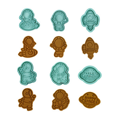 6 tk Space Astronaut küpsiselõikuri komplekt Kosmosemehe astronauti kujuga multikas Vajutatav küpsisevorm küpsisetempliga külmutusküpsise tööriist