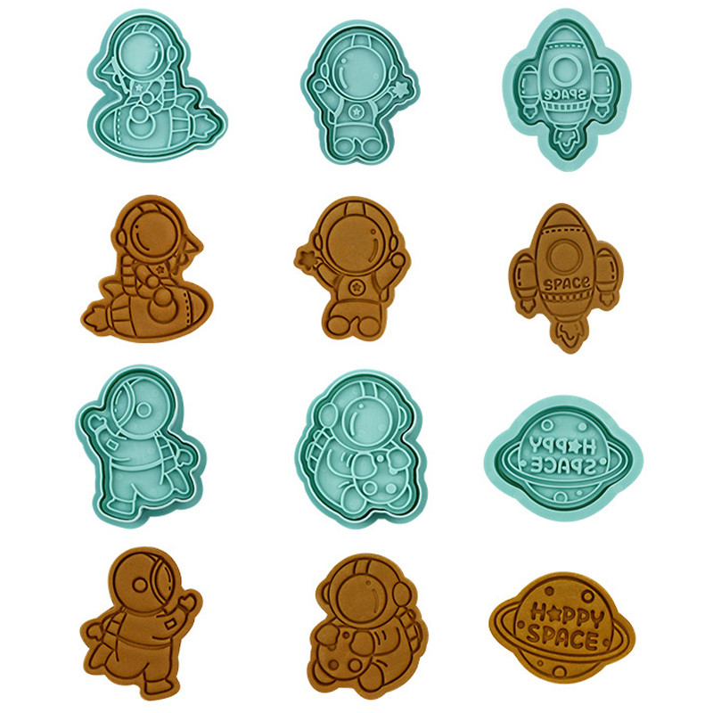 6 tk Space Astronaut küpsiselõikuri komplekt Kosmosemehe astronauti kujuga multikas Vajutatav küpsisevorm küpsisetempliga külmutusküpsise tööriist