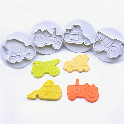 4/8 τμχ Τρισδιάστατος κόφτης για μπισκότα αυτοκινήτου αεροπλάνο τρένο φόρμα μπισκότων ψησίματος σφραγίδα χεριού τύπου έμβολο Sugarcraft Cookie Fondant Cutters