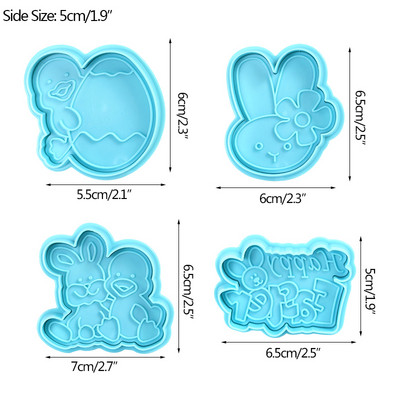 4 τεμ/Σετ Καλούπια για μπισκότα με μπλε κουνέλι για το Πάσχα 3D Cartoon Μπισκότο Μπισκότο Κουνελάκι Ανάγλυφη εκτύπωση DIY Εργαλεία ψησίματος για διακόσμηση πασχαλινής τούρτας