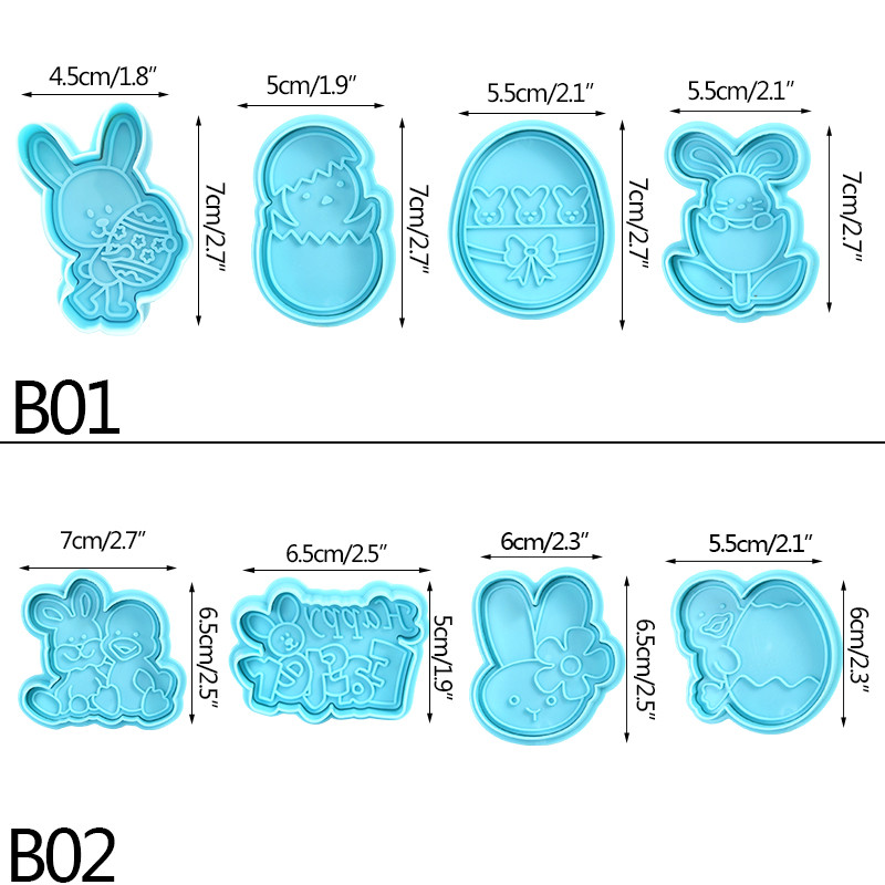 4 τεμ/Σετ Καλούπια για μπισκότα με μπλε κουνέλι για το Πάσχα 3D Cartoon Μπισκότο Μπισκότο Κουνελάκι Ανάγλυφη εκτύπωση DIY Εργαλεία ψησίματος για διακόσμηση πασχαλινής τούρτας