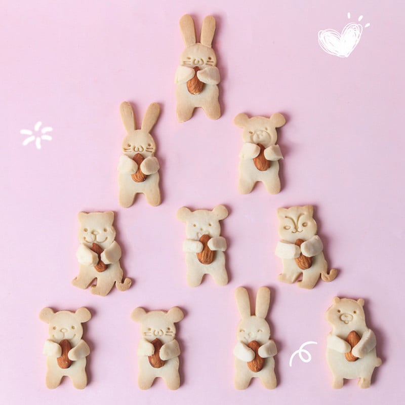 Χαριτωμένο ζωικό μπισκότο μούχλα αρκουδάκι κουνέλι γάτα χοίρου σε σχήμα μπισκότων κόφτης σφραγίδα 3D Hug Nut Fondant κέικ Εργαλεία διακόσμησης Σκεύη ψησίματος κουζίνας