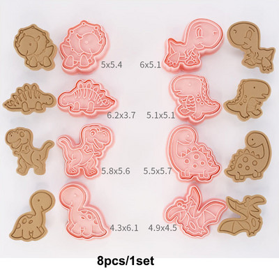 8db/készlet Dinoszaurusz süteményvágók Barkácsolás tortaforma Születésnapi Ajándékok Dzsungelparti Desszert 3D Rajzfilm Dino alakú Keksz Sütőeszköz