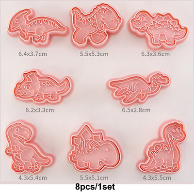 8db/készlet Dinoszaurusz süteményvágók Barkácsolás tortaforma Születésnapi Ajándékok Dzsungelparti Desszert 3D Rajzfilm Dino alakú Keksz Sütőeszköz