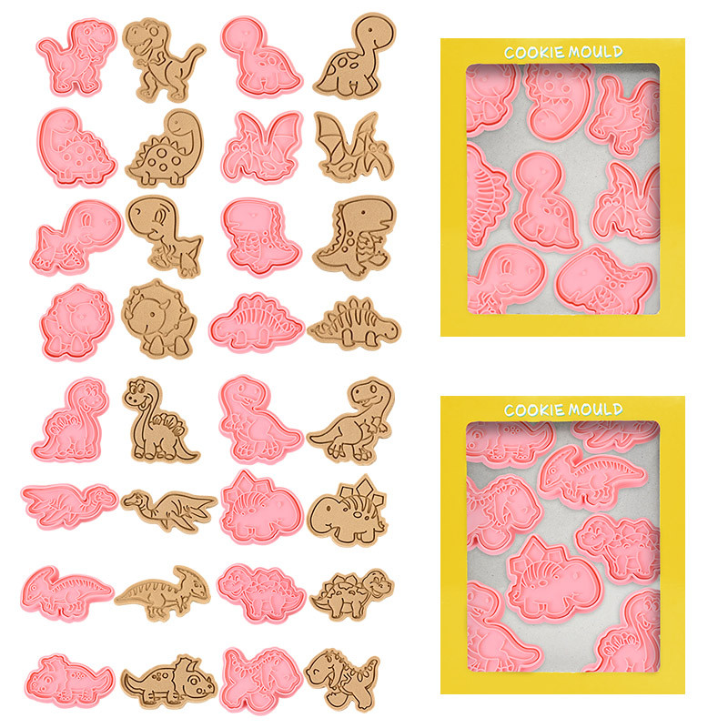 8db/készlet Dinoszaurusz süteményvágók Barkácsolás tortaforma Születésnapi Ajándékok Dzsungelparti Desszert 3D Rajzfilm Dino alakú Keksz Sütőeszköz
