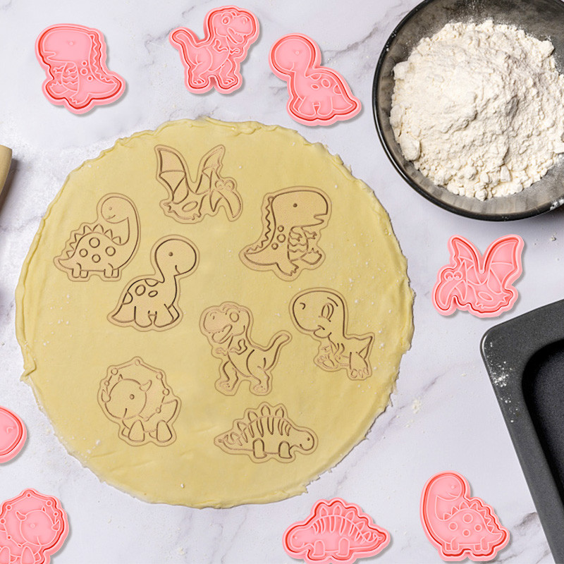 8db/készlet Dinoszaurusz süteményvágók Barkácsolás tortaforma Születésnapi Ajándékok Dzsungelparti Desszert 3D Rajzfilm Dino alakú Keksz Sütőeszköz