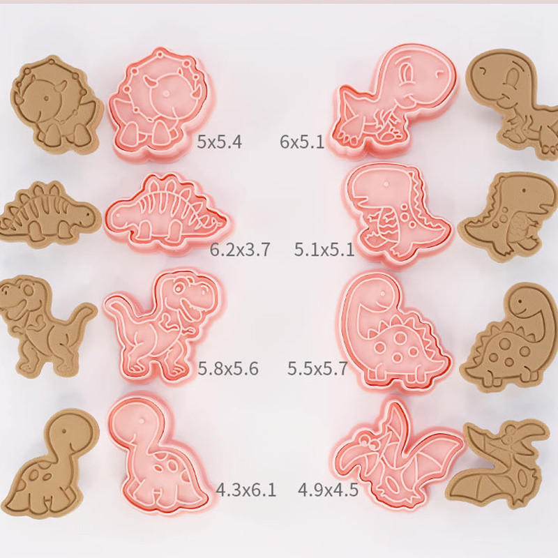 8db/készlet Dinoszaurusz süteményvágók Barkácsolás tortaforma Születésnapi Ajándékok Dzsungelparti Desszert 3D Rajzfilm Dino alakú Keksz Sütőeszköz