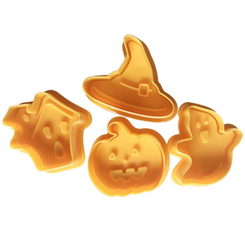 4Pcs форма за изрязване на бисквитки за Хелоуин Тип преса 3D форма за рязане на бисквити Home Направи си сам форма за печене Pumpkin Ghost Cookie Cake Cutter