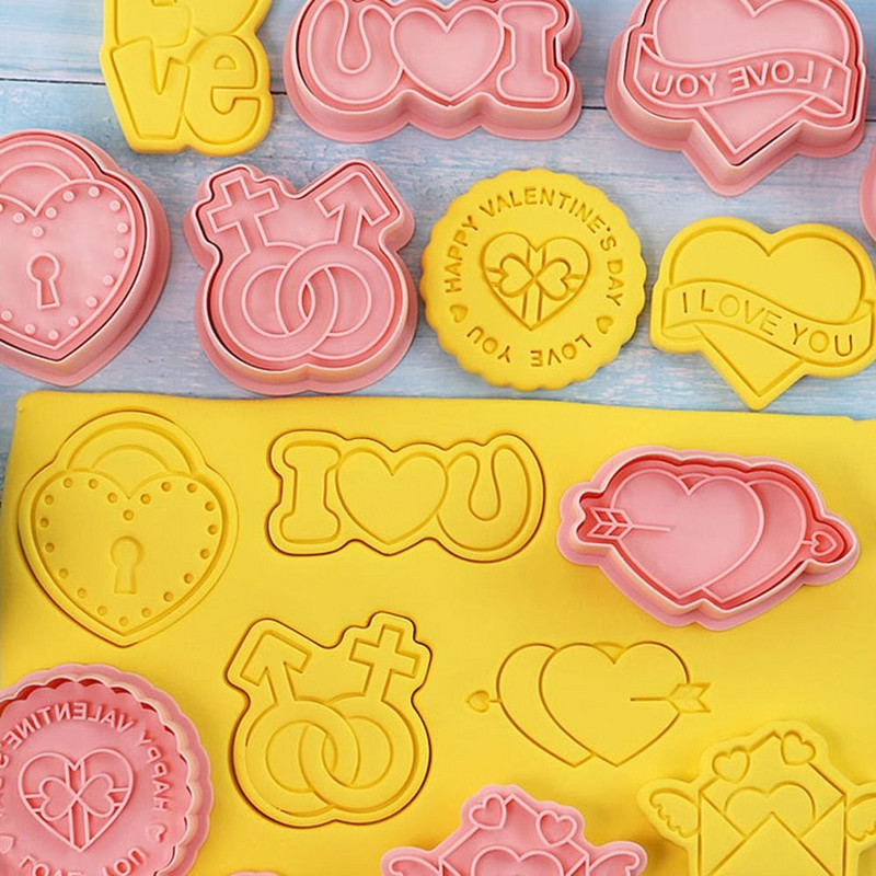 8 tk/komplekt Uus isetegemise küpsetusvorm 3D armastuse küpsisevormid ABS küpsisevormid sõbrapäevaks