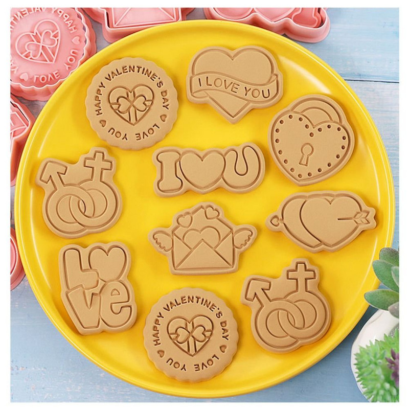 8 tk/komplekt Uus isetegemise küpsetusvorm 3D armastuse küpsisevormid ABS küpsisevormid sõbrapäevaks