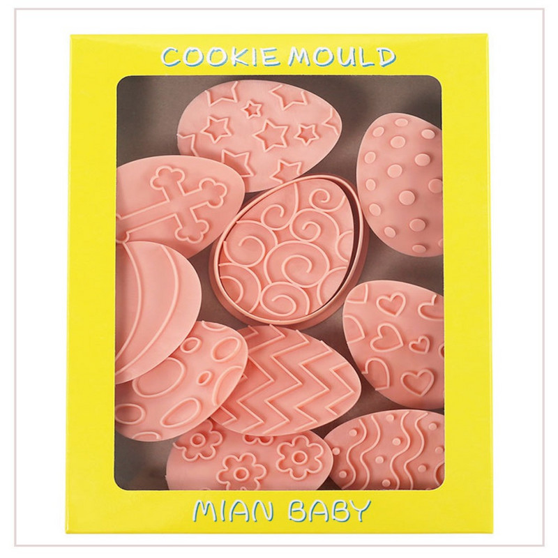 10 τμχ/σετ Εργαλείο DIY 3D Press Εργαλεία ψησίματος Flip Sugar Baking Πασχαλινό αυγό Φόρμα για πασχαλινό μπισκότο Φόρμα κοπής μπισκότων