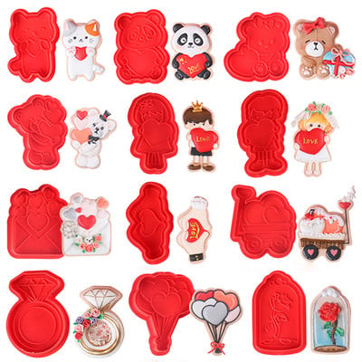 4Pcs/set Balon Love Cookie Stamp Cutter Kalupi za Valentinovo Cookie Markes Plastični kalupi za kolačiće Alati za pečenje