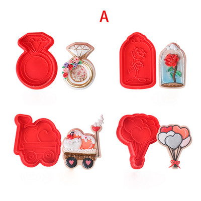 4 tk/komplekt Balloon Love küpsise templilõikur Vormid Ystävänpäivä küpsise templid Plastikust küpsise biskviitvormi küpsetustööriistad