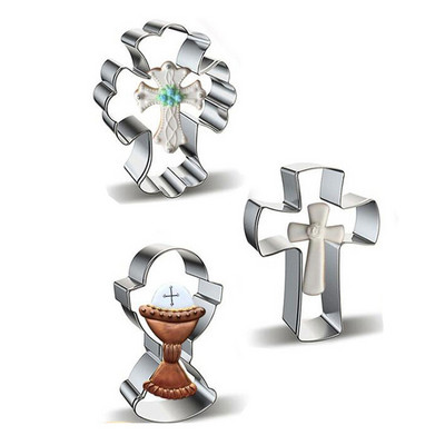 3 tk Holy Cross Chalice küpsiselõikuri komplekt roostevabast terasest fondant tassi koogi kaunistamiseks šokolaadist Sugarcrafti küpsiselõikur