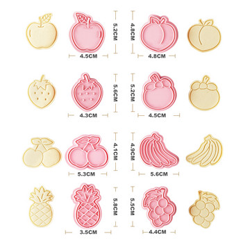6 бр./компл. Пластмасова форма за печат за бисквитки Сладка резачка за плодови бисквити 3D форми за бисквитки Инструменти за печене Кухненски инструменти за парти захарни занаяти