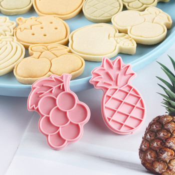 6 бр./компл. Пластмасова форма за печат за бисквитки Сладка резачка за плодови бисквити 3D форми за бисквитки Инструменти за печене Кухненски инструменти за парти захарни занаяти