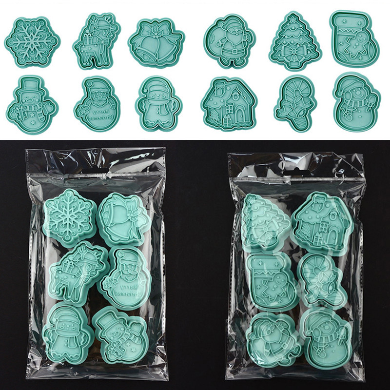 6 tk jõuluküpsise lõikurid Head jõulupeo kooki kaunistusvorm Armas jõuluvana lumehelbemuster Fondant küpsetustarvikud