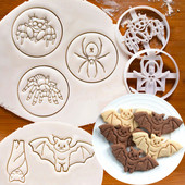 Uus multikas Halloweeni õudus Spider Bat küpsise reljeefvormikomplekt Pressitud käsitsi maalitud glasuurküpsise vormi pealuu küpsise lõikur